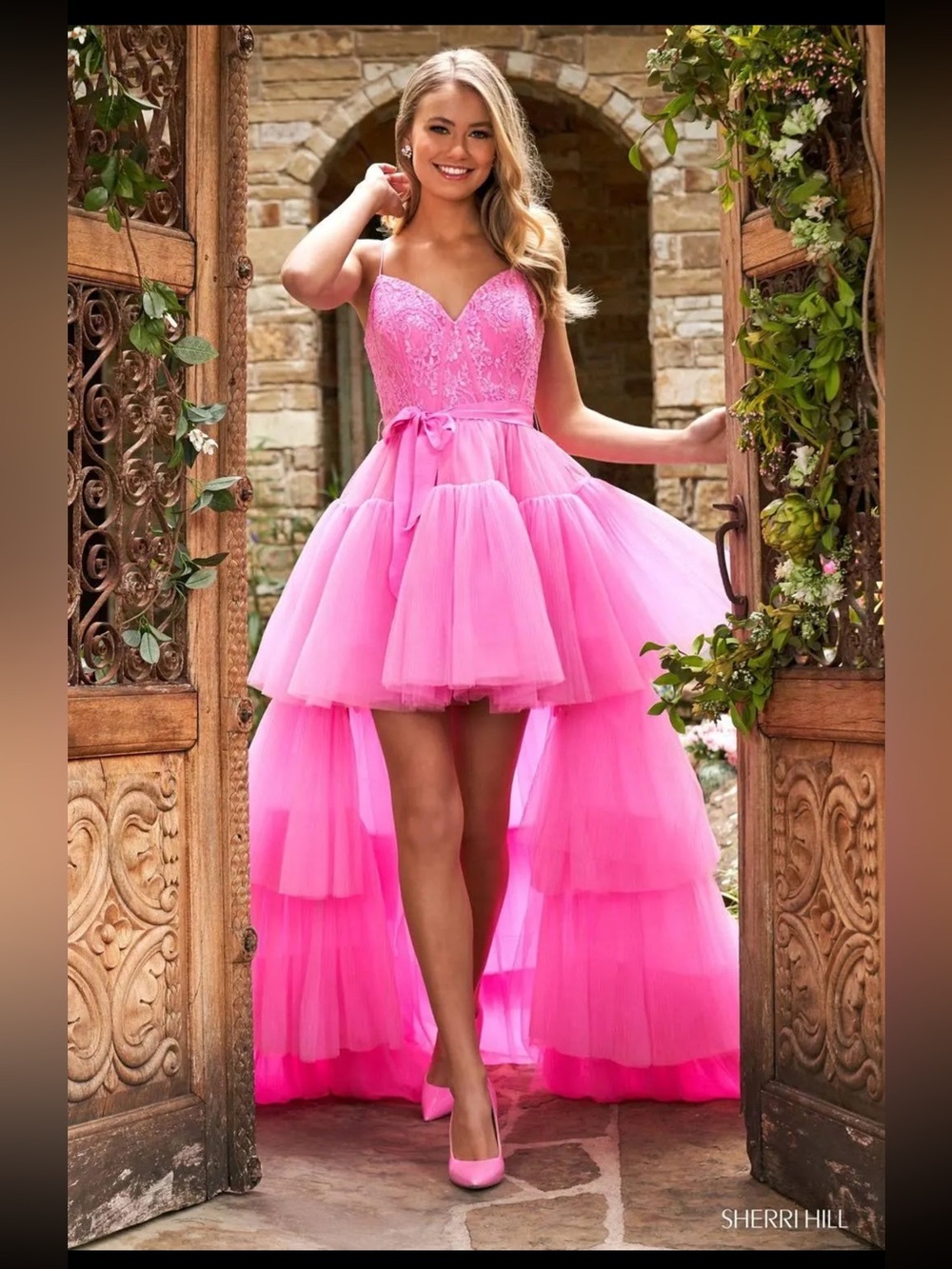 NWT Sherri Hill Pink High- Low Tulle Dress style 53820 - Picture 1 of 5